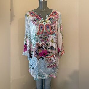 Soft Surroundings floral beaded Florent Tunic Top M